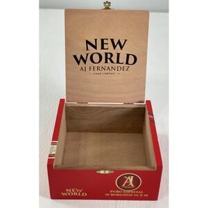 New World AJ Fernandez RED Wood CIGAR BOX-CHURCHILL Brass Hinged Collectible MCM